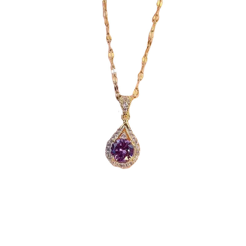 Korean Internet celebrities inlaid purple zircon pendant new women's light luxury high-end cold wind neck chain collarbone chain accessories