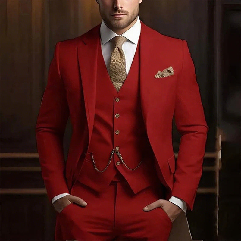 Suit three-piece wedding banquet groom suit gentleman temperament