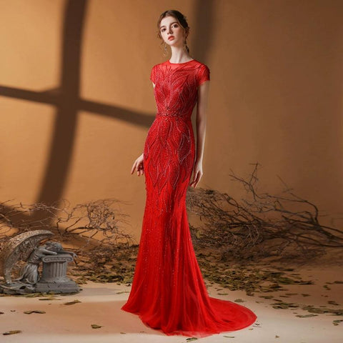 Women's Mermaid Evening Dress Long Sexy Prom Dresses Beaded Formal Dresses - numbersea