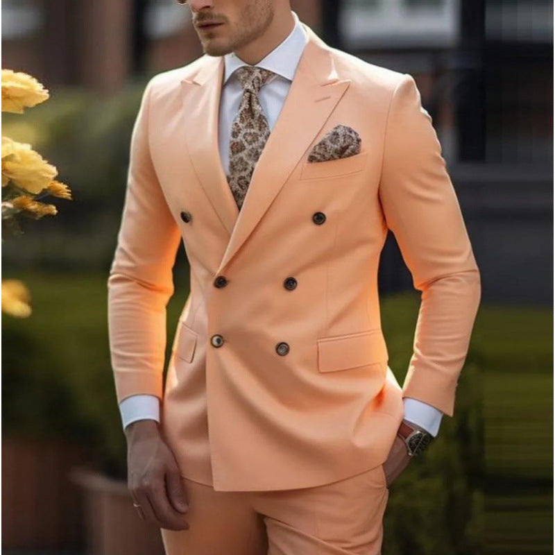 Suit Men's Premium Dress Double-breasted Two-piece Casual Suit Groom's Wedding
