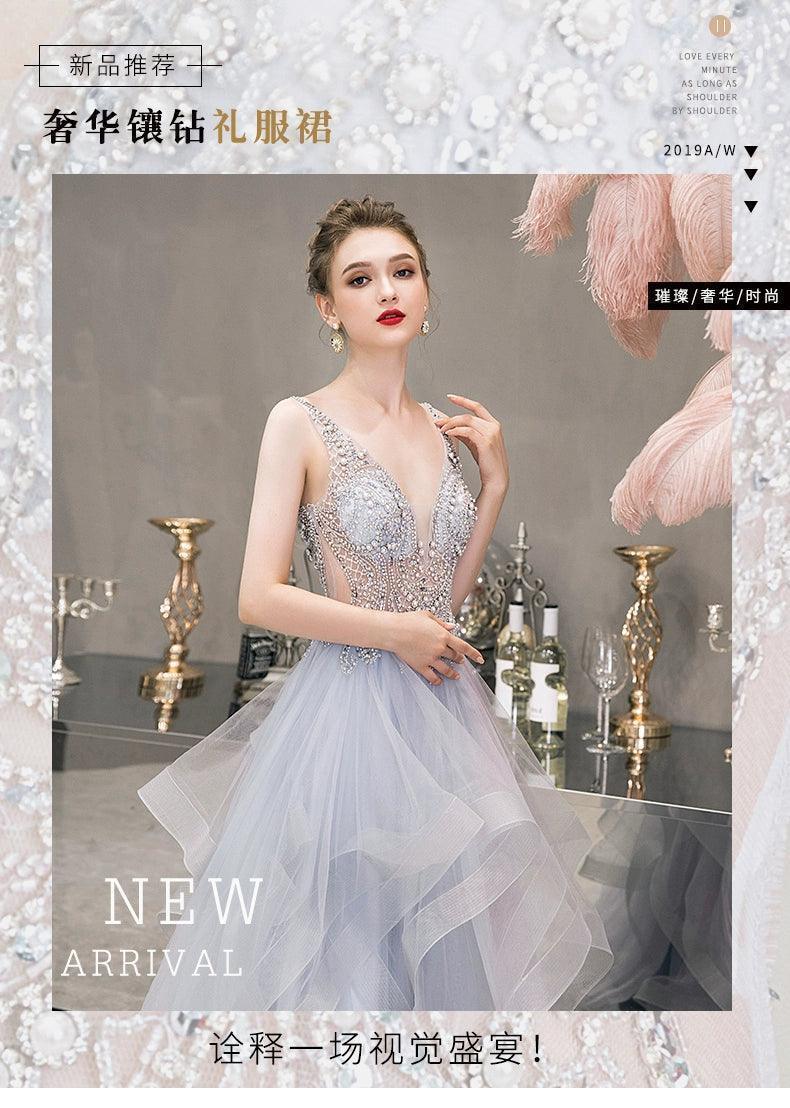 Women's Sexy Evening Dress A-Line Prom Dresses Beaded Formal Dresses Sleeveless for Women - numbersea