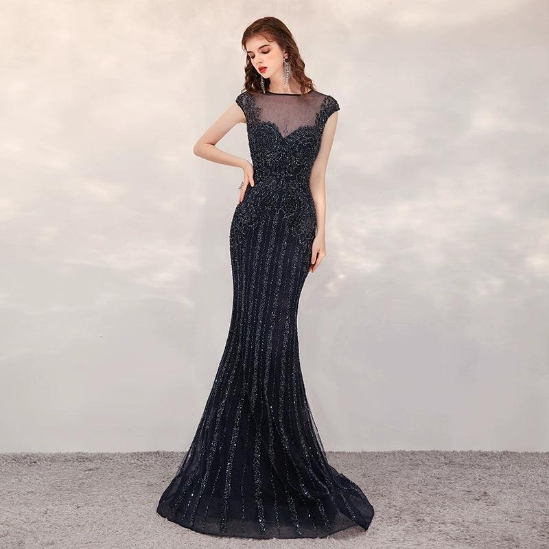 Women's Mermaid Evening Dress Long Prom Dresses Beaded Formal Dresses for Women - numbersea