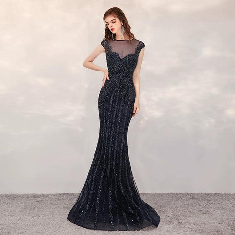 Women's Mermaid Evening Dress Long Prom Dresses Beaded Formal Dresses for Women - numbersea