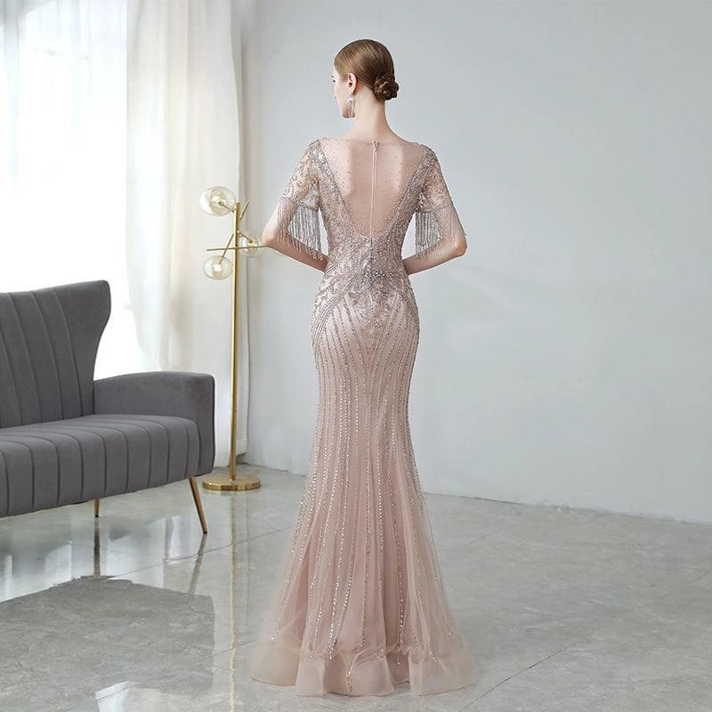 Women's Mermaid Evening Dress Long Prom Dresses for Women V-Neck Beaded Formal Dresses - numbersea