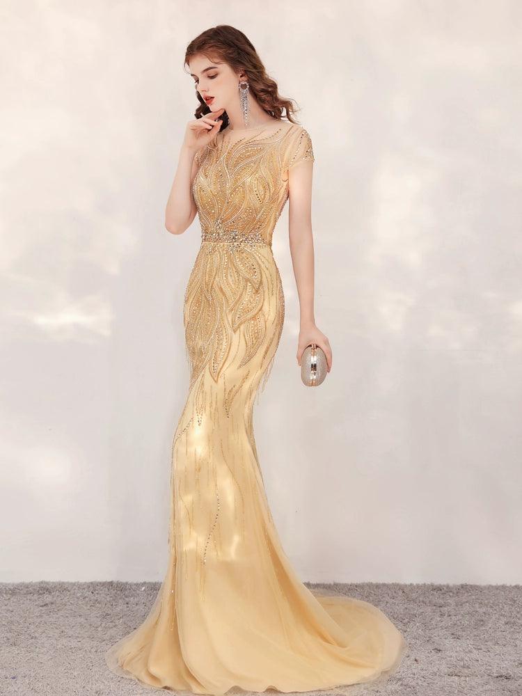 Women's Mermaid Evening Dress Sexy Beaded Prom Dresses Long Formal Dresses for Women - numbersea