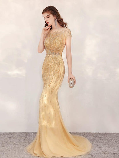 Women's Mermaid Evening Dress Sexy Beaded Prom Dresses Long Formal Dresses for Women - numbersea