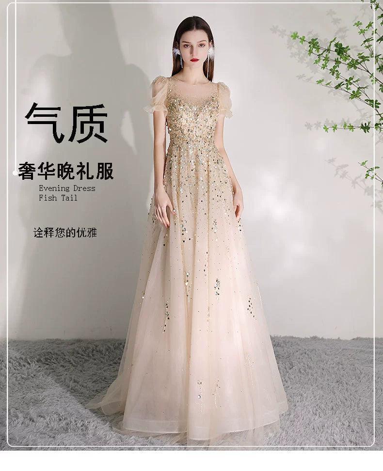 Women's V-Neck Evening Dress Sexy Prom Dresses Beaded Formal Dresses for Women - numbersea