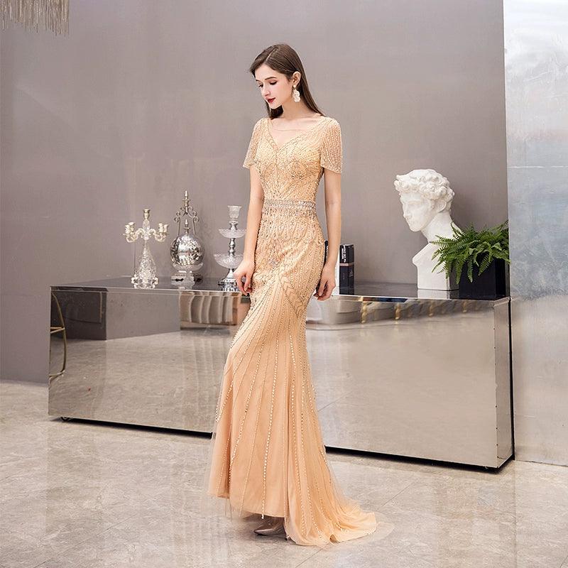 Women's Mermaid Evening Dress Sexy Prom Dresses Long Beaded Formal Dresses for Women - numbersea