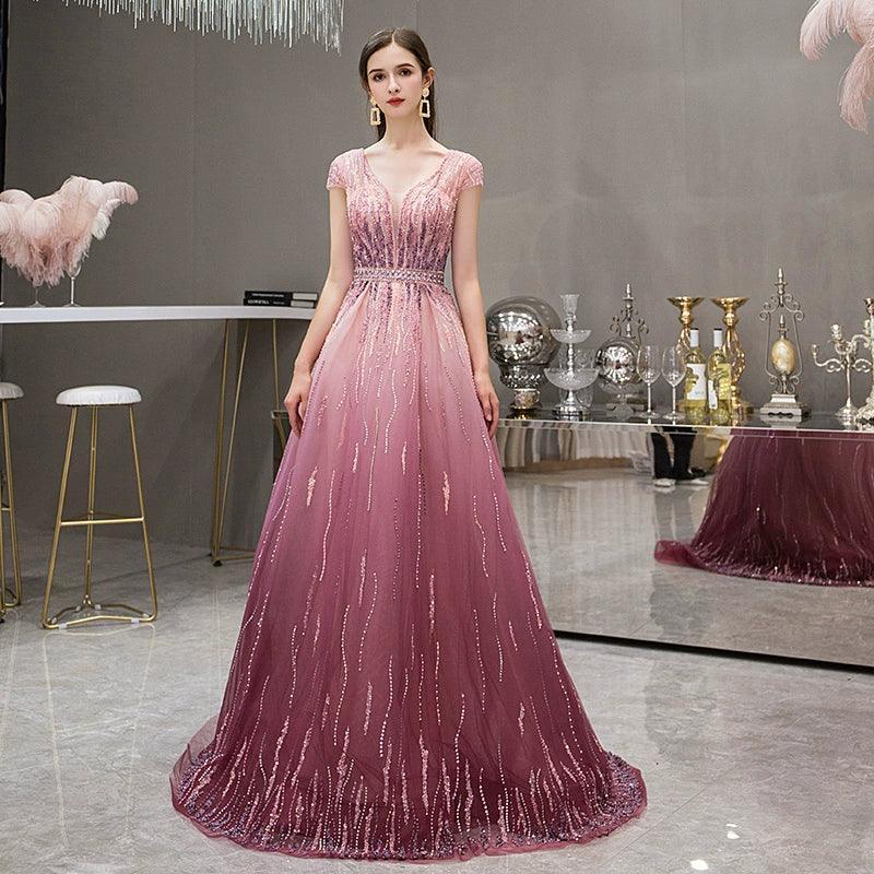 Women's A-Line Evening Dress Sexy Prom Dresses Sleeveless Beaded Formal Dresses for Women - numbersea