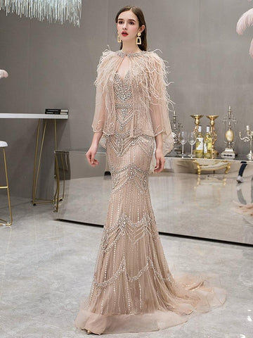 Women's Mermaid Evening Dress Beaded Sexy Prom Dresses Long Formal Dresses - numbersea