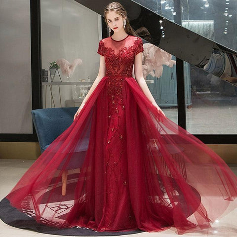 Women's A-Line Evening Dress Sexy Prom Dresses Beaded Formal Dresses for Women - numbersea
