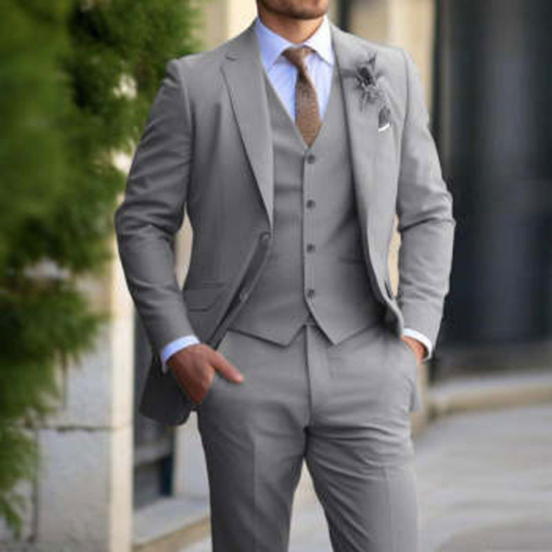 Business Men's Suit Suit High Sense Three-piece Groom's Wedding Banquet Large Size Color Suit