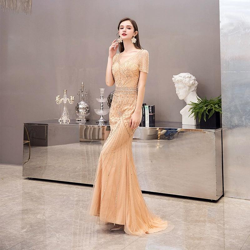 Women's Mermaid Evening Dress Sexy Prom Dresses Long Beaded Formal Dresses for Women - numbersea