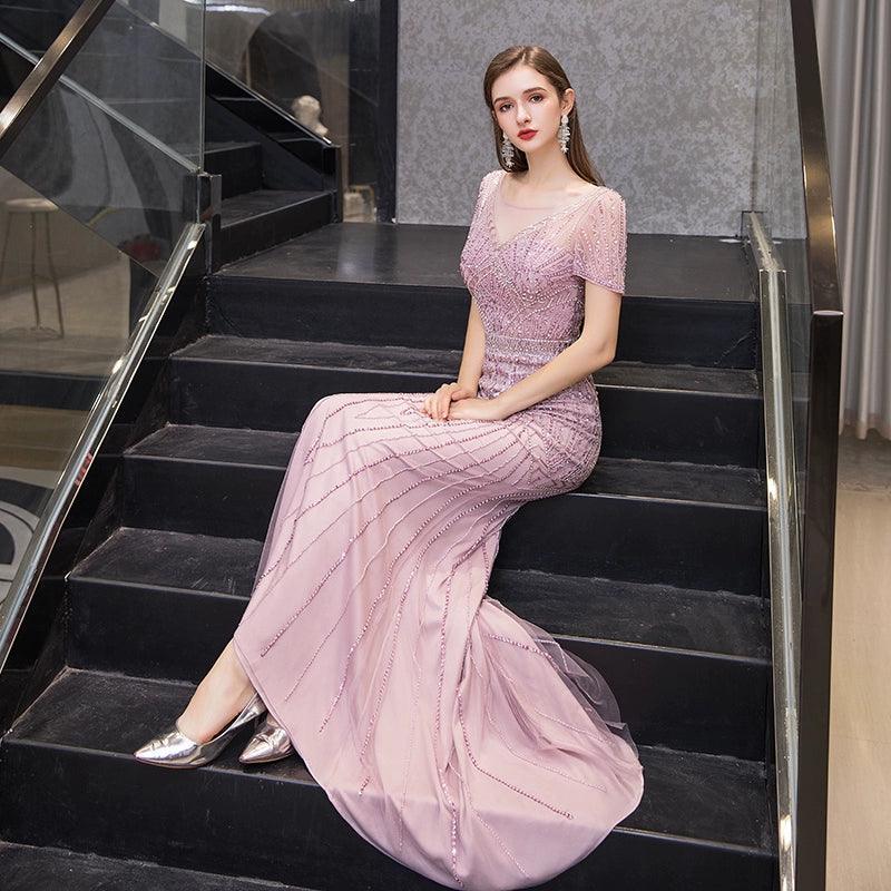 Women's A-Line Evening Dress Sexy Prom Dresses Beaded Formal Dresses for Women - numbersea