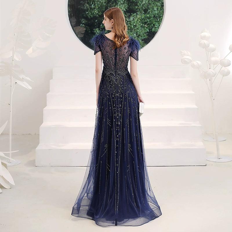 V-Neck Evening Dress Sexy Prom Dresses Beaded Formal Dresses for Women - numbersea