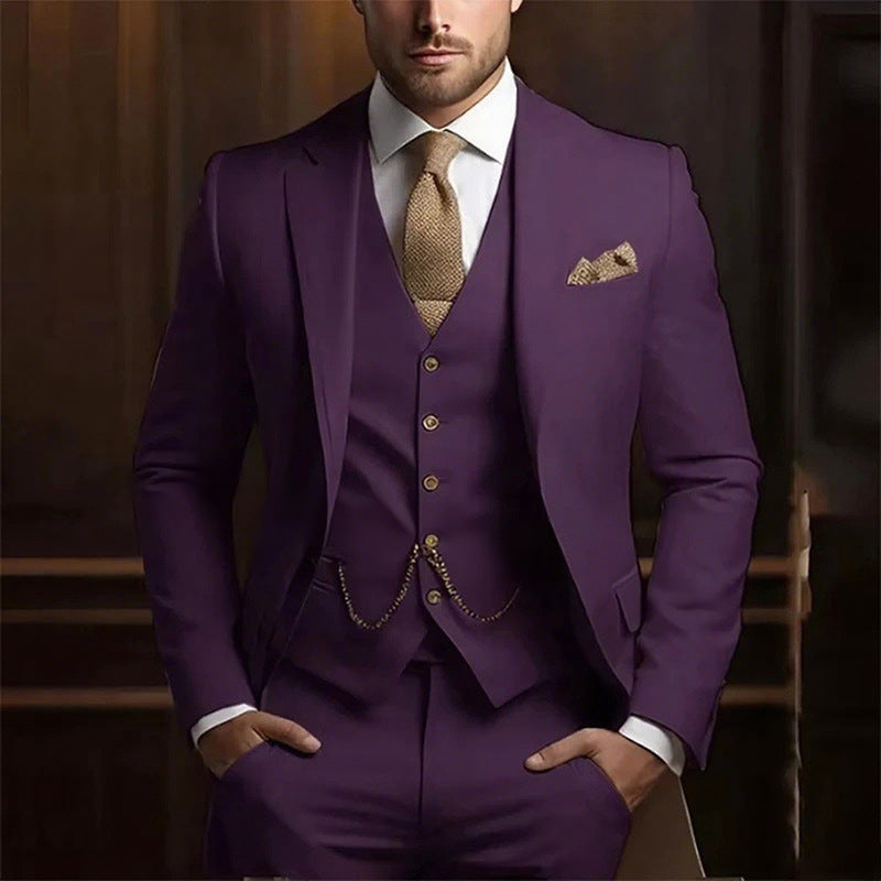 Suit three-piece wedding banquet groom suit gentleman temperament
