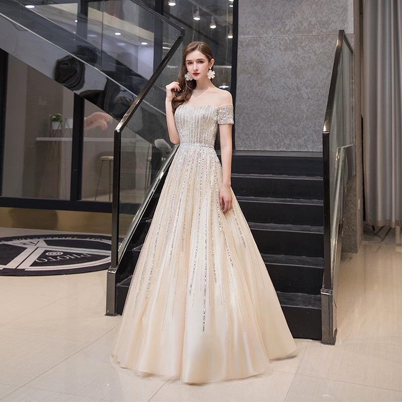 Women's Sexy Evening Dress A-Line Prom Dresses Beaded Formal Dresses for Women - numbersea