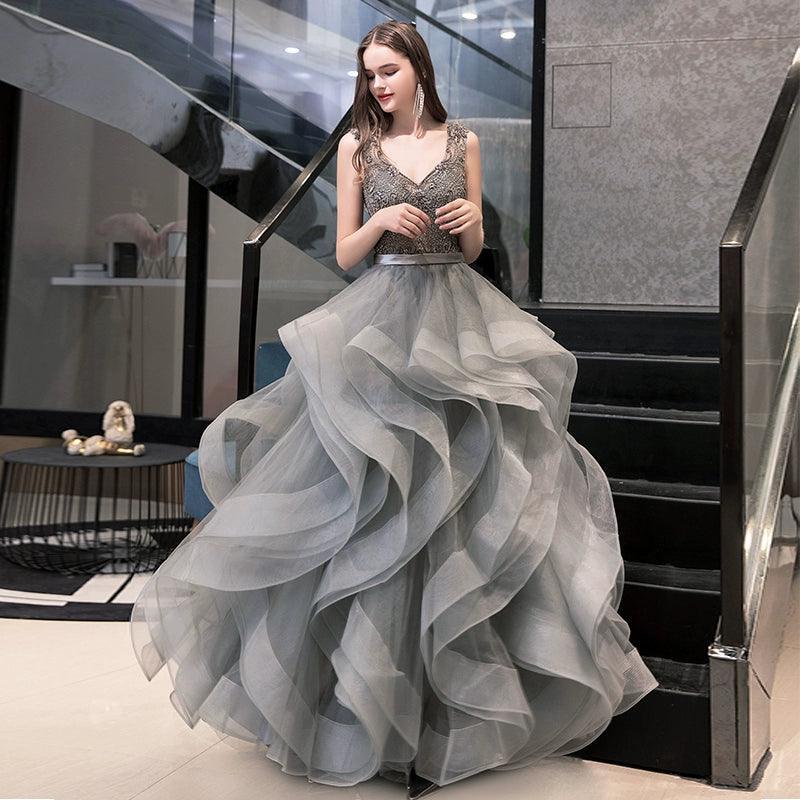 Women's Ball Gown Evening Dress Long Formal Dresses Sleeveless Beaded Wedding Dresses - numbersea