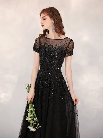Women's A-Line Evening Dress Long Prom Dresses Sleeveless Beaded Formal Dresses for Women - numbersea