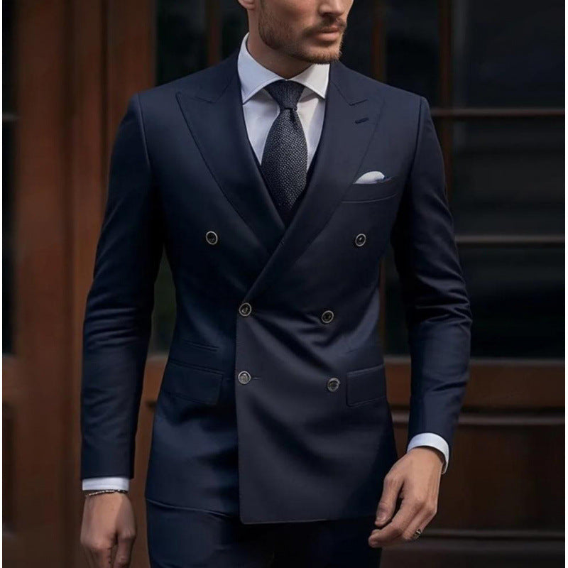 Suit Men's Premium Dress Double-breasted Two-piece Casual Suit Groom's Wedding