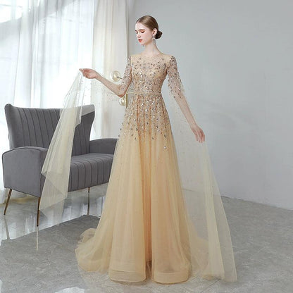 Women's A-Line Evening Dress Long Prom Dresses Beaded Formal Dresses for Women - numbersea