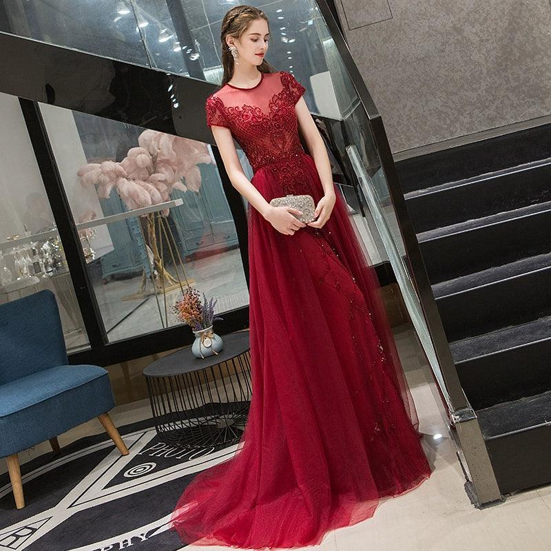 Women's A-Line Evening Dress Sexy Prom Dresses Beaded Formal Dresses for Women - numbersea