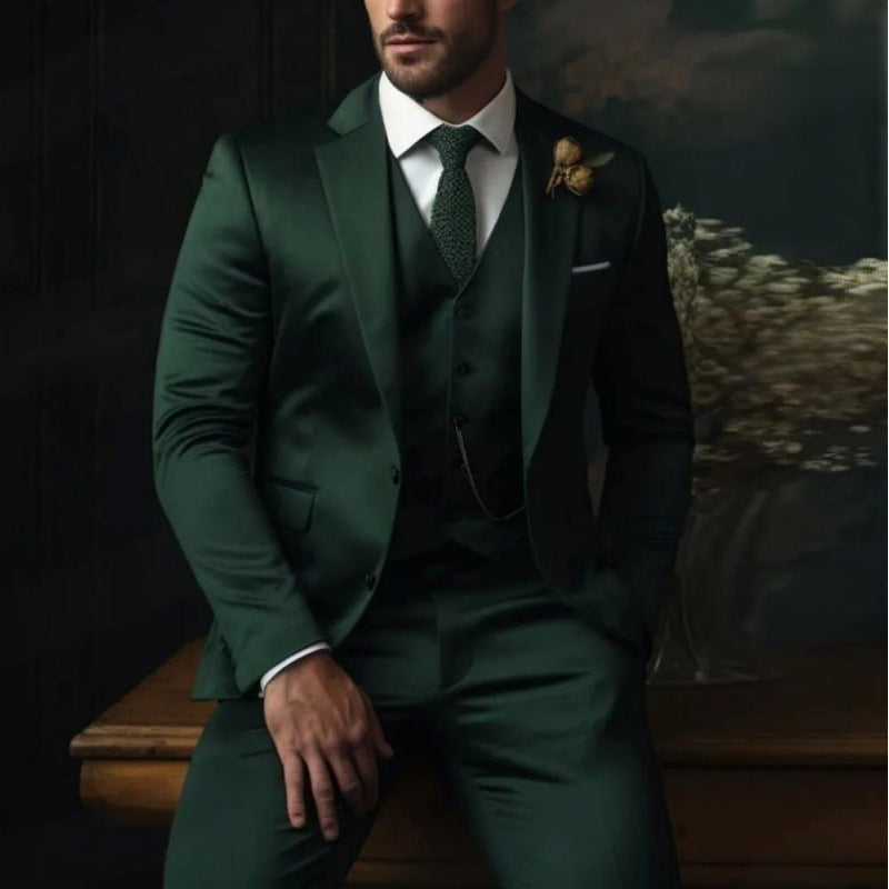 Handsome men's suit three-piece solid color high-end temperament banquet business slim fashion suit
