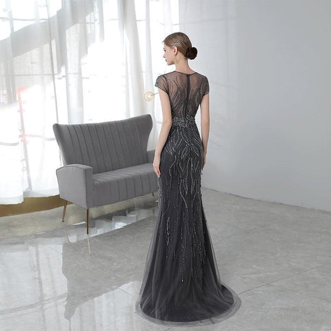 Women's Mermaid Evening Dress Long Prom Dresses Sleeveless for Women Beaded Formal Dresses - numbersea