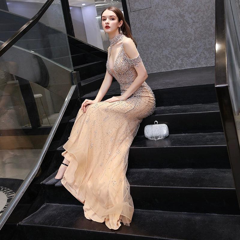 Mermaid Evening Dress Beaded Sexy Prom Dresses Sleeveless Formal Dress for Women - numbersea