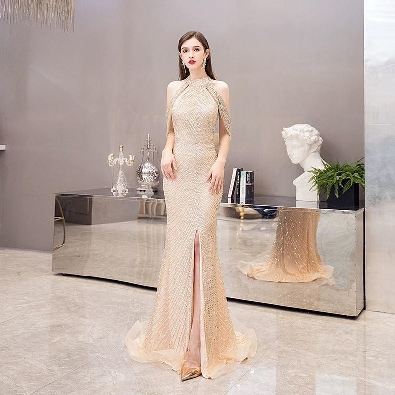 Women's Sexy Evening Dress Beaded Formal Dresses Long Prom Dresses for Women - numbersea