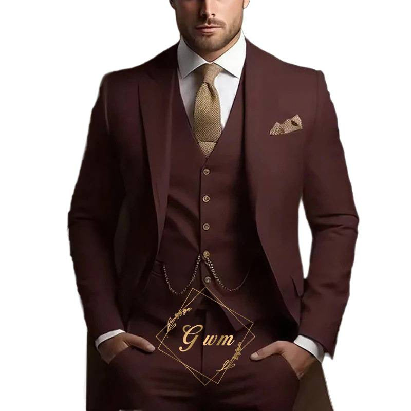 Suit three-piece wedding banquet groom suit gentleman temperament