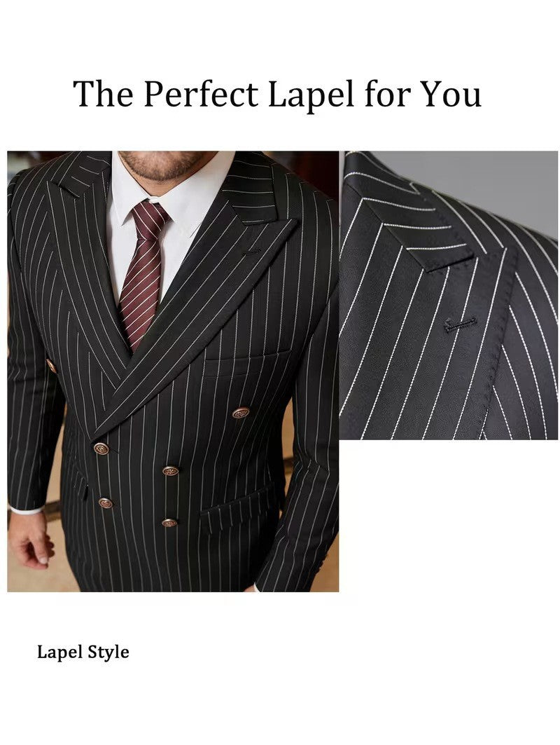 Popular light luxury striped double-breasted suit, two-piece set, barred collar slim version, four-color versatile men's suit