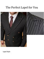Popular light luxury striped double-breasted suit, two-piece set, barred collar slim version, four-color versatile men's suit