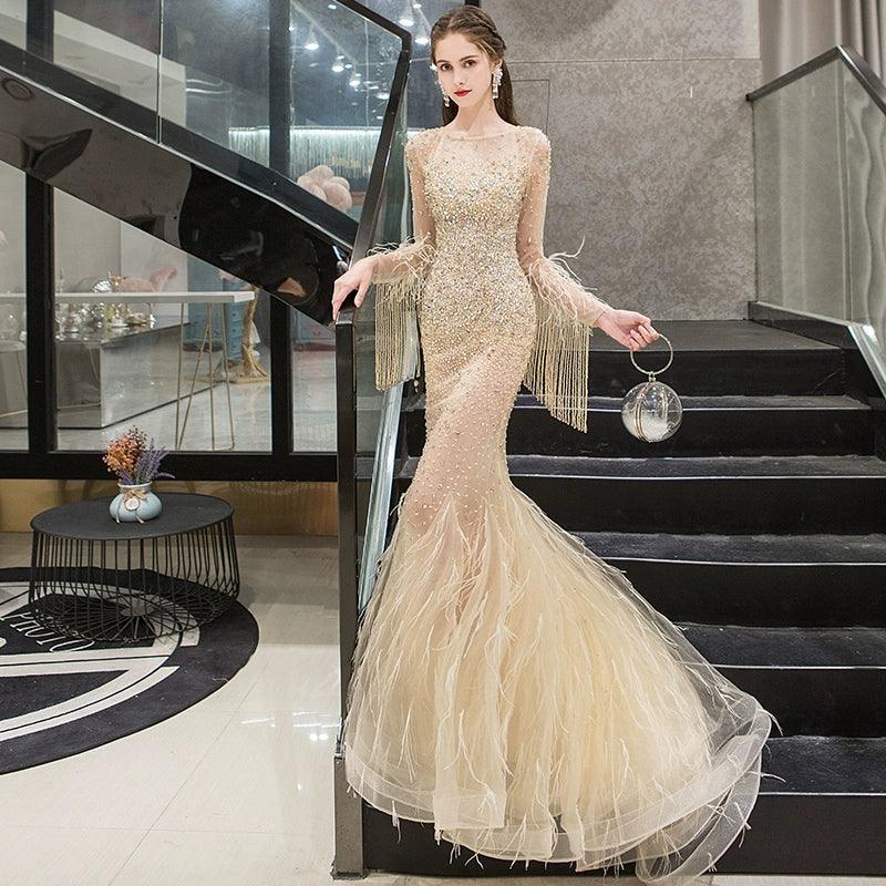 Women's Mermaid Evening Dress Long Formal Dresses Sexy Beaded Prom Dresses for Women - numbersea
