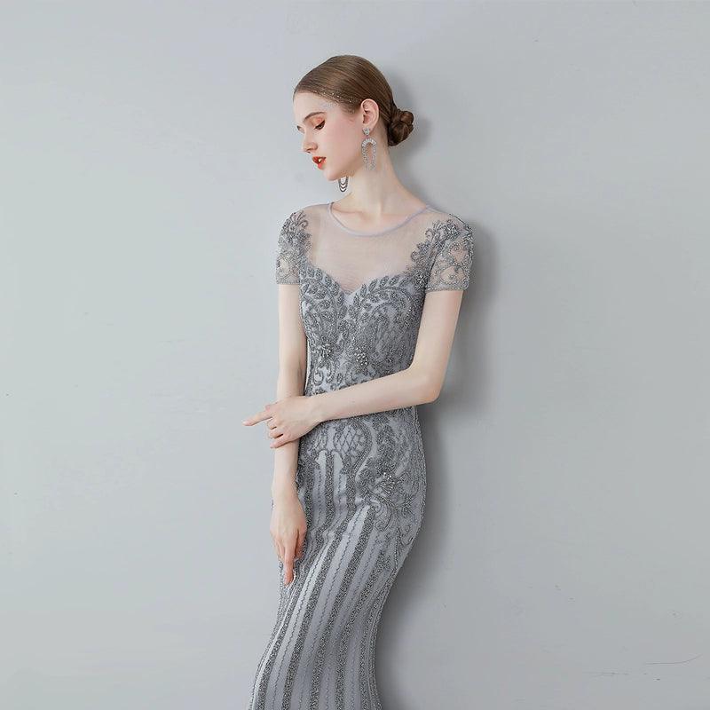 Women's Mermaid Evening Dress Long Sexy Prom Dresses Sleeveless Beaded Formal Dresses - numbersea