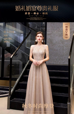 Women's A-Line Prom Dresses Sleeveless Sexy Evening Dress Beaded Formal Dress for Women - numbersea
