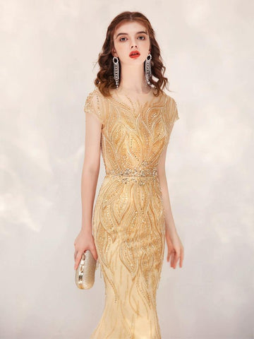 Women's Mermaid Evening Dress Sexy Beaded Prom Dresses Long Formal Dresses for Women - numbersea