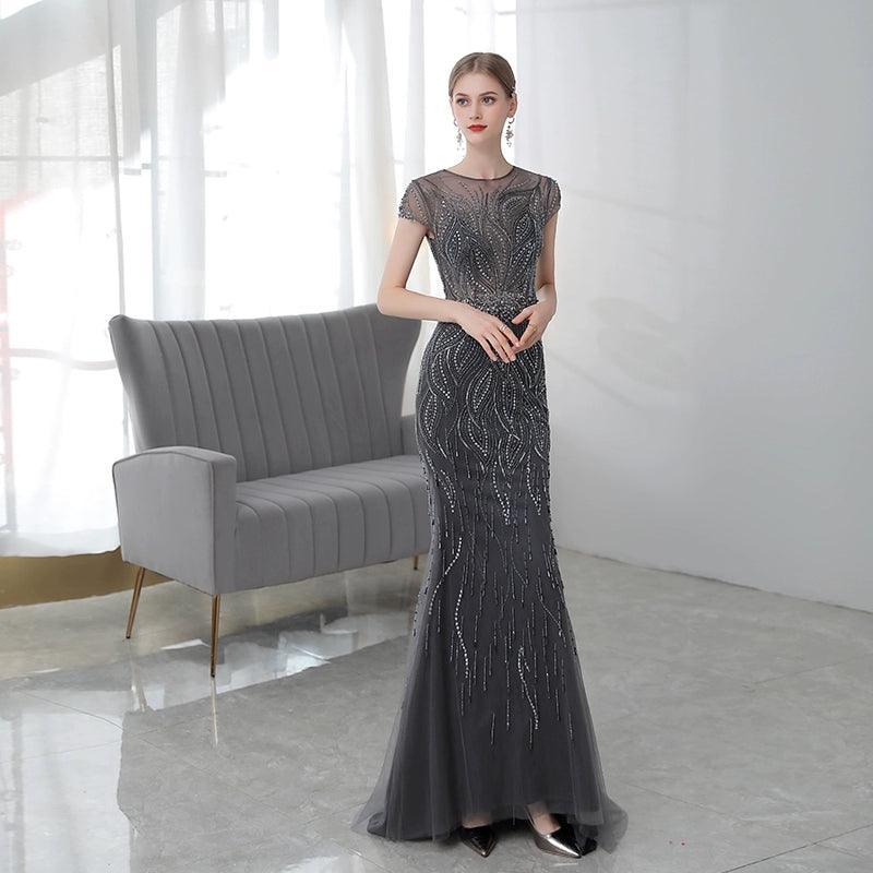 Women's Mermaid Evening Dress Long Prom Dresses Sleeveless for Women Beaded Formal Dresses - numbersea