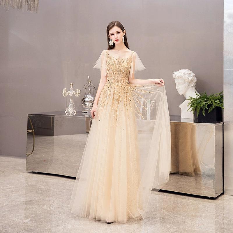 Women's A-Line Evening Dress Sexy Prom Dresses Beaded Formal Dresses for Women - numbersea