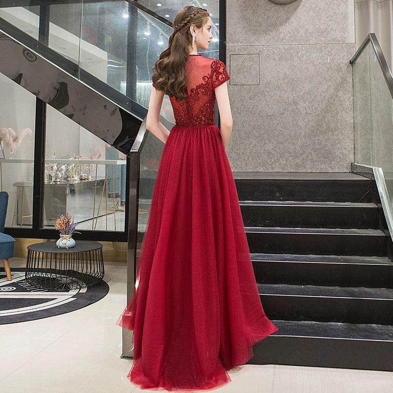 Women's A-Line Evening Dress Sexy Prom Dresses Beaded Formal Dresses for Women - numbersea