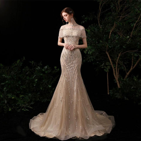 Women's Mermaid Prom Dresses Long Evening Dress for Women Beaded Formal Dresses - numbersea