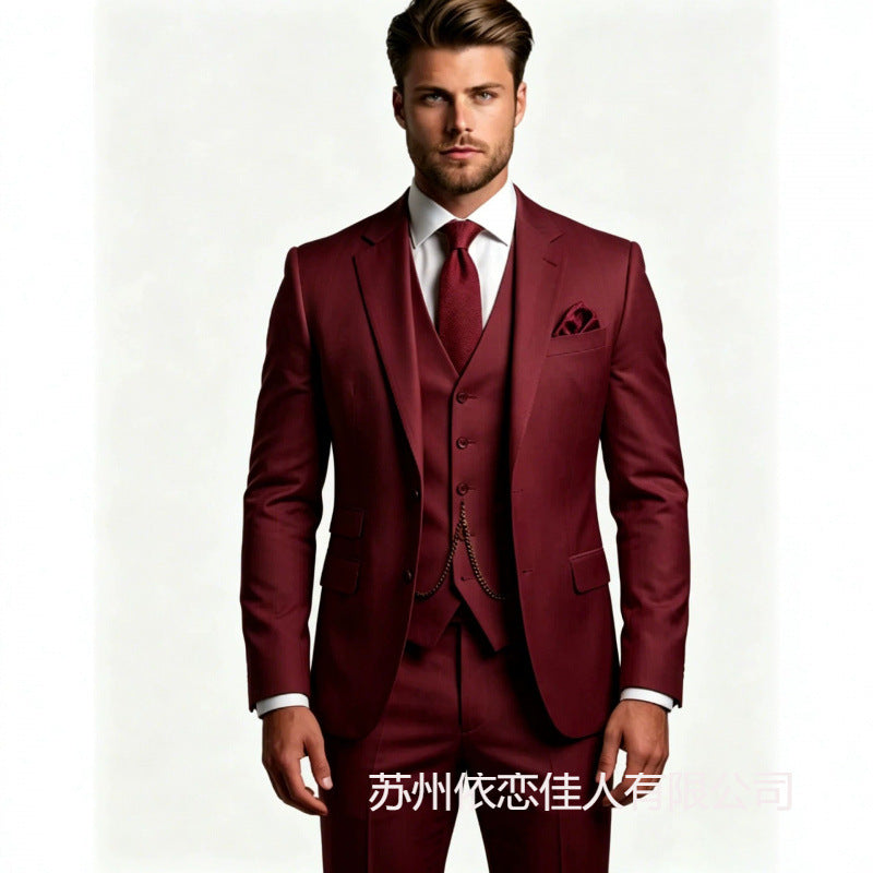 Men's suit three-piece Amazon suit dress suit high-end temperament wedding best man suit