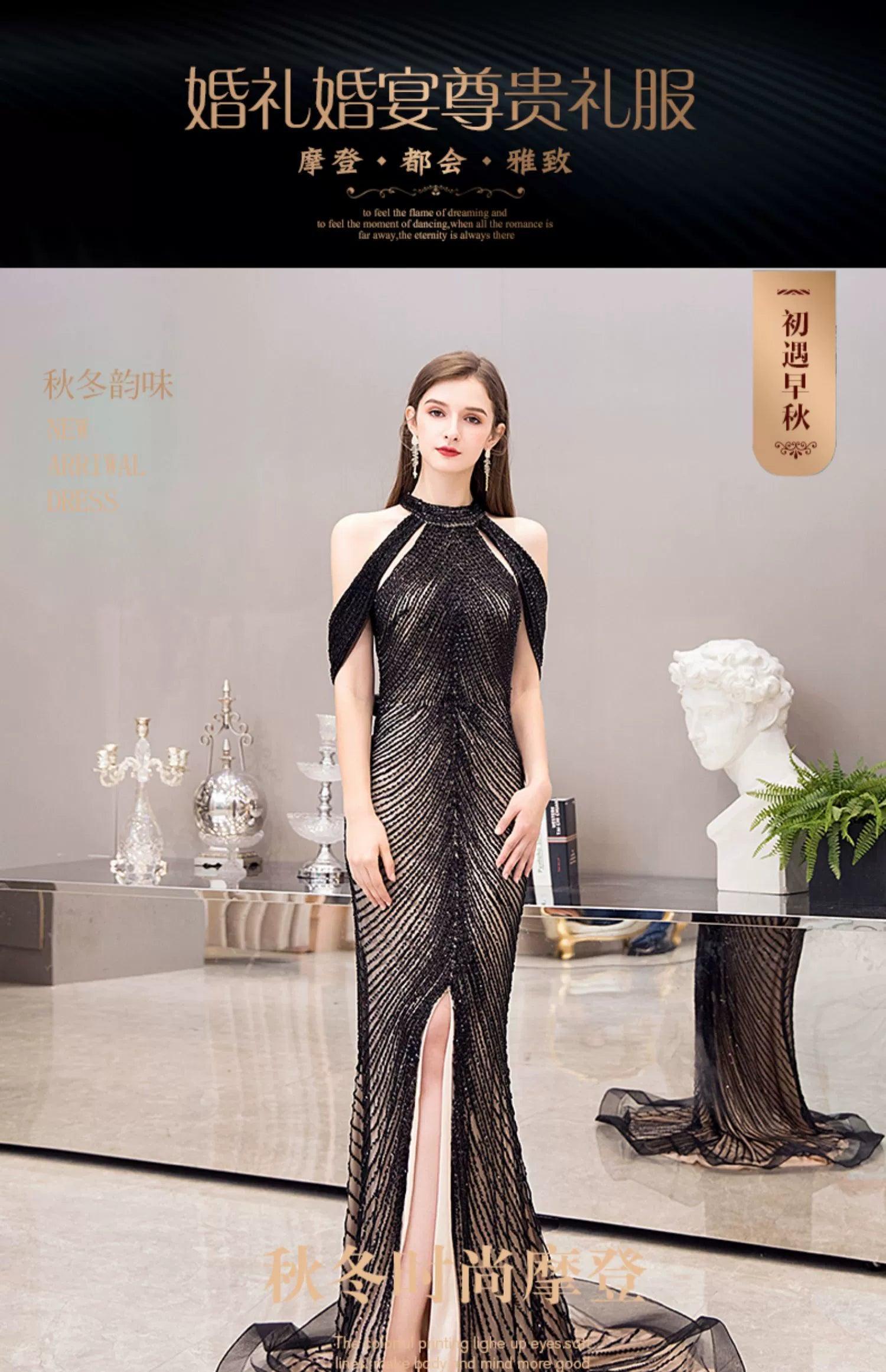 Women's Sexy Evening Dress Beaded Formal Dresses Long Prom Dresses for Women - numbersea