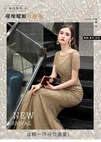 Women's Mermaid Evening Dress Beaded Prom Dresses Long Formal Dresses - numbersea