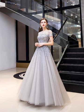 Women's A-Line Evening Dress Long Prom Dresses Sleeveless Beaded Formal Dresses for Women - numbersea