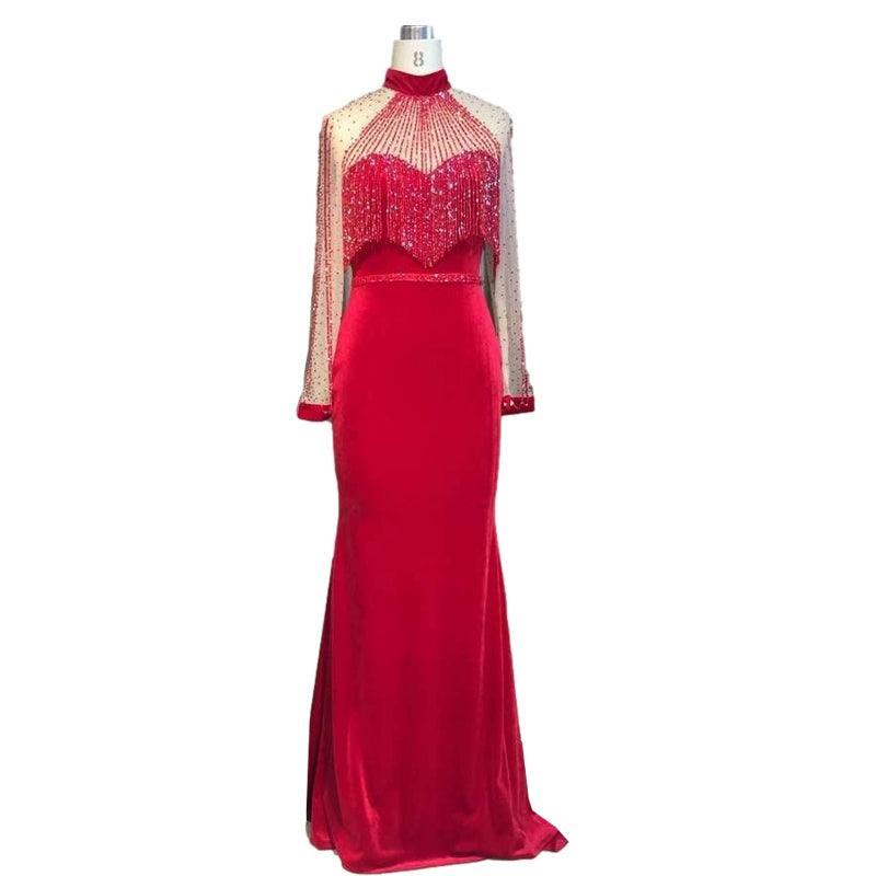 Women's Sexy Evening Dress Mermaid Prom Dresses Long Beaded Formal Dresses for Women - numbersea