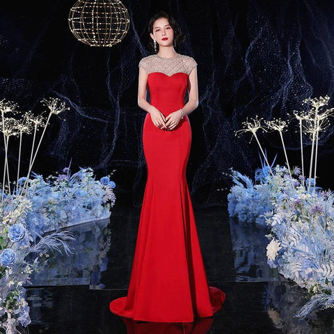 Women's Mermaid Evening Dress 2024 Prom Dresses New Wedding Dresses Sleeveless for Wedding Party - numbersea