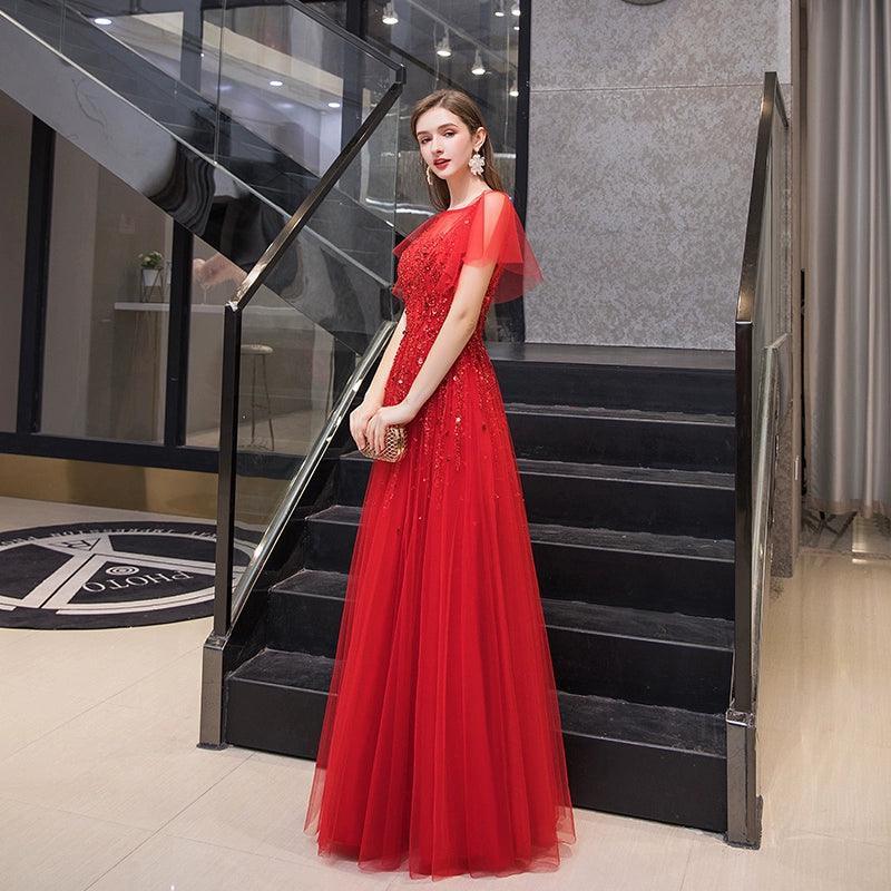 Women's A-Line Evening Dress Sexy Prom Dresses Beaded Formal Dresses for Women - numbersea