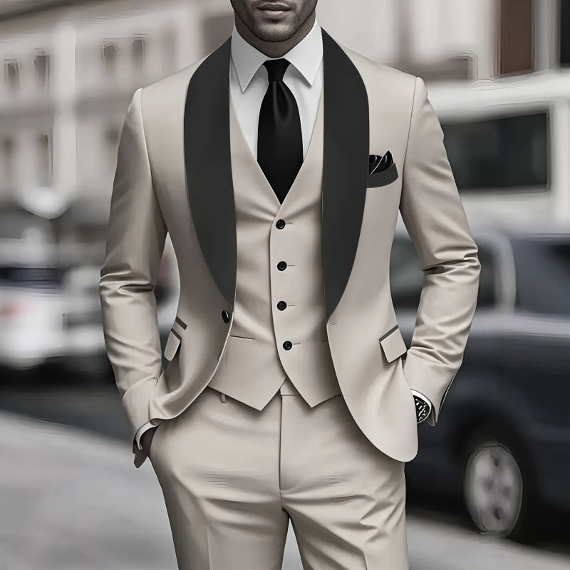 Three-piece men's suit suit high-end sense slim groom best man dress simple performance suit