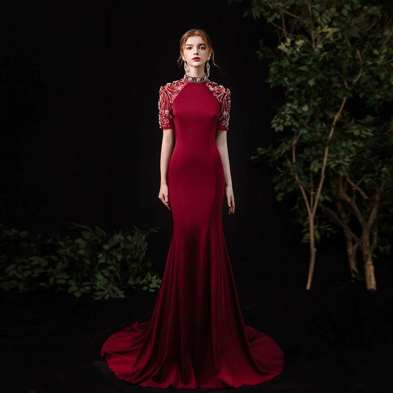 Women's Mermaid Evening Dress Long Sexy Prom Dresses Beaded Formal Dresses - numbersea